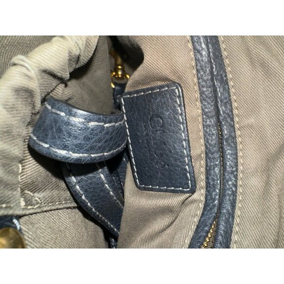 Chloe Dark Navy Pebbled Leather Marcie Satchel Womens Bags Size Medium Authentic - Picture 10 of 15